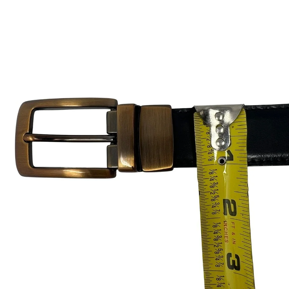 Genuine Leather Black Dress Belt 40x100 Antique Brass Buckle 1